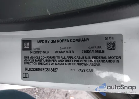 2014 Chevrolet Spark 1Lt Auto from USA, damaged, VIN KL8CD6S97EC518427